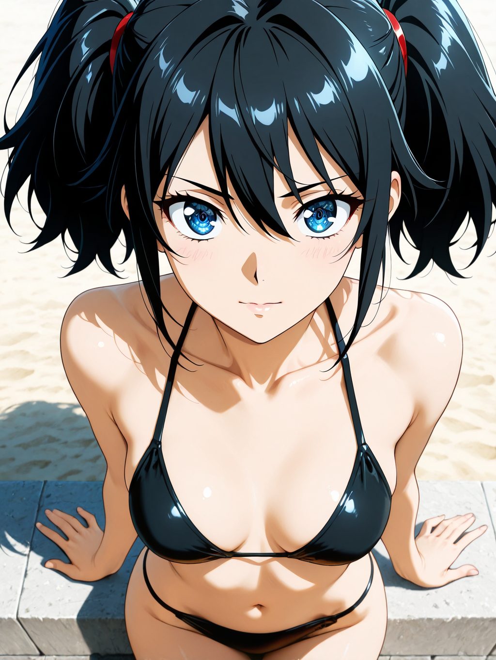 【二次・微エロ】黒ビキニとツインテールの二次元AIエロ画像(オリジナル)