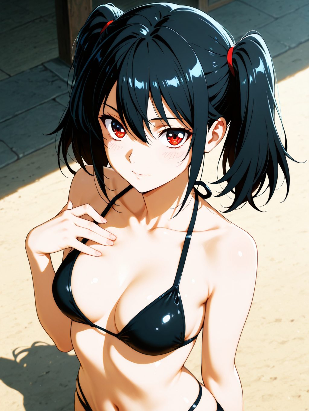 【二次・微エロ】黒ビキニとツインテールの二次元AIエロ画像(オリジナル)
