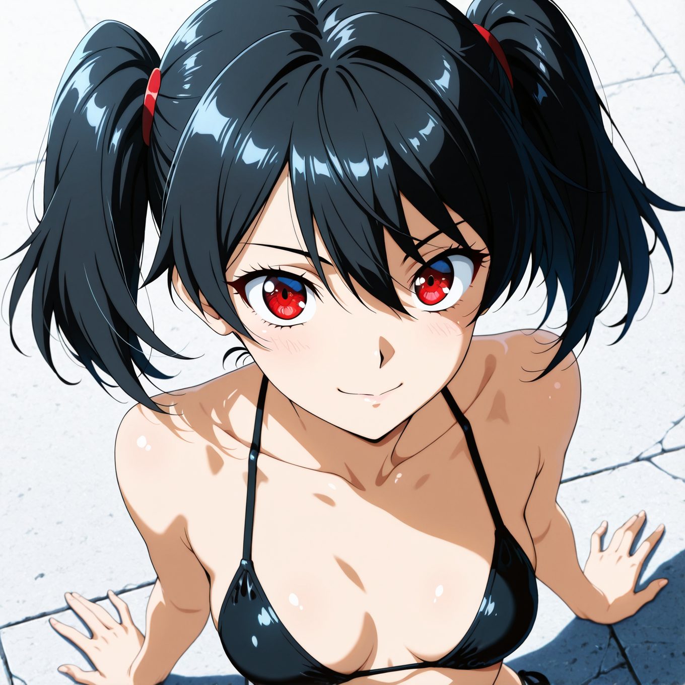 【二次・微エロ】黒ビキニとツインテールの二次元AIエロ画像(オリジナル)