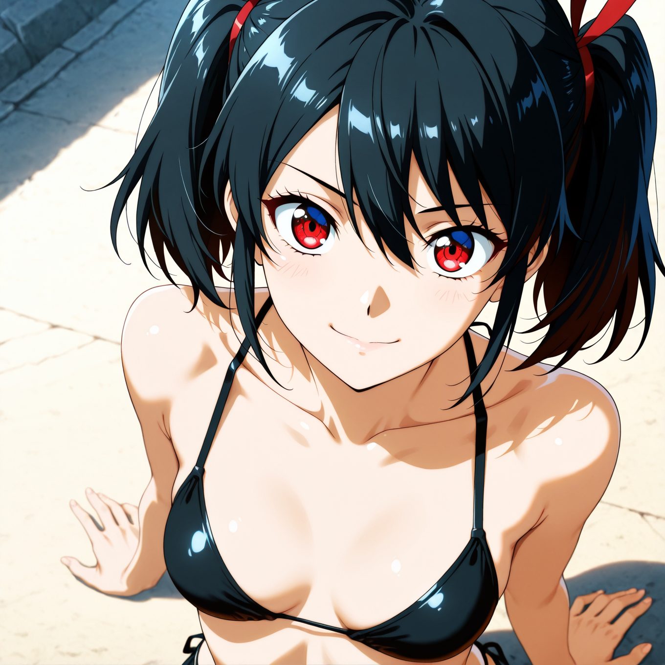 【二次・微エロ】黒ビキニとツインテールの二次元AIエロ画像(オリジナル)