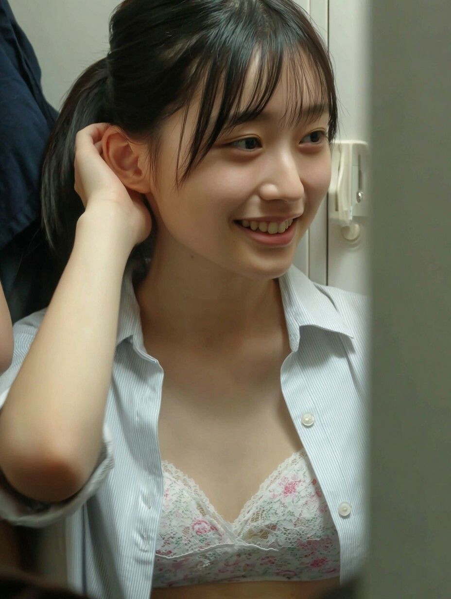 【リアル】女子更衣室に潜入?美少女たちのナマお着替えを超至近距離でガン見する神視点の無防備シチュリアルAIエロ画像