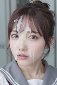 【リアル】制服JKに大量顔射！お顔に精液ぶっかけられたJKのリアルAIエロ画像
