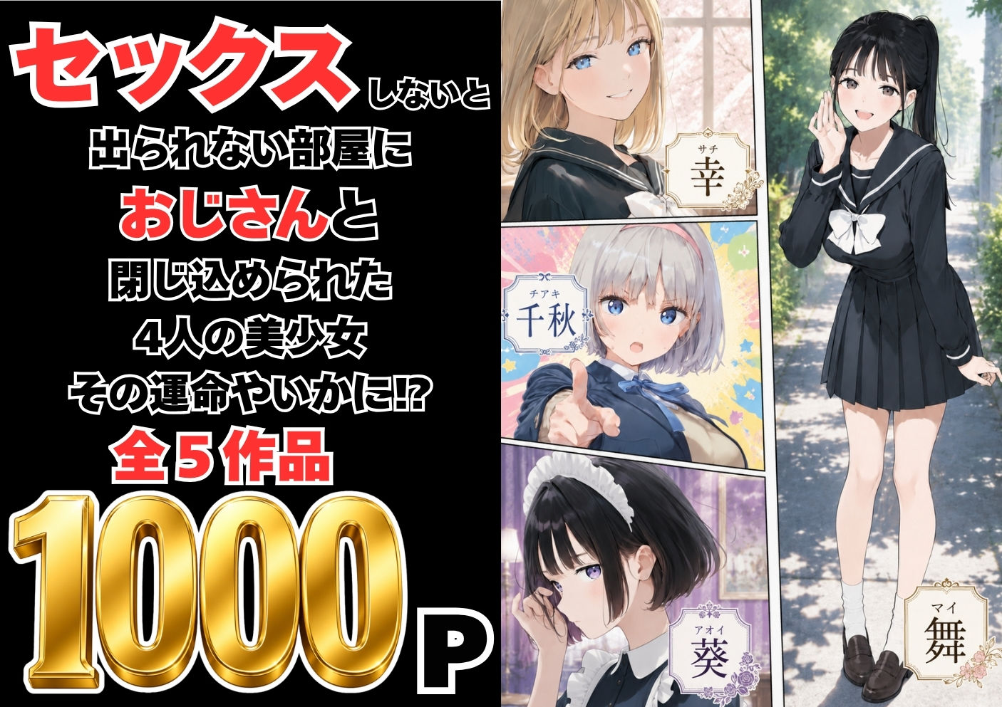 【AI漫画】屈辱セックス♡美少女✕中年オッサン✕脱出モノ！性交しないと脱出不可能な部屋に閉じ込められた最悪被害のJKたちのAIエロマンガ