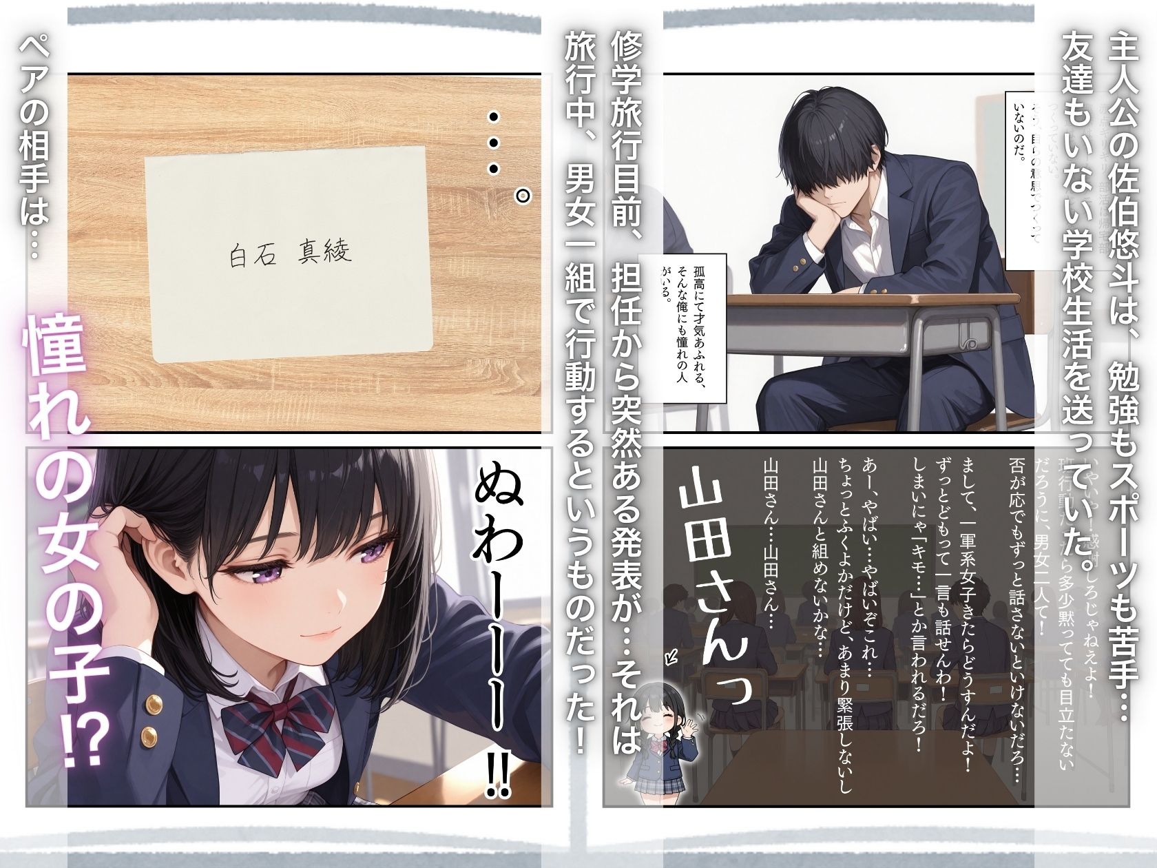 【セリフ付き二次】ナマH開始♡女子生徒と修学旅行先で赤ちゃん製造行為に励んでしまうセリフ付き二次元AIエロ画像