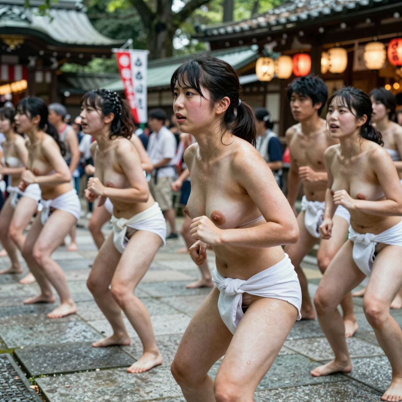 【AI動画】奇祭!ふんどし祭りで女子大生がおっぱい丸出し痴態!神事だからいやらしくないもん♡リアルAIエロ動画