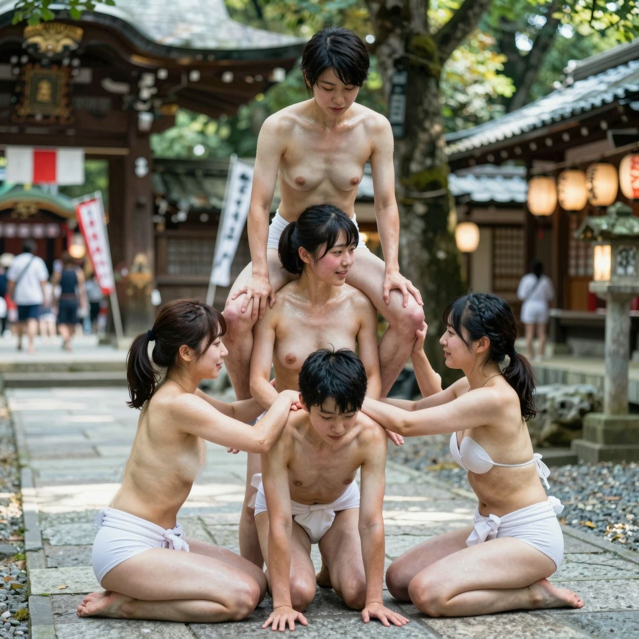 【AI動画】奇祭!ふんどし祭りで女子大生がおっぱい丸出し痴態!神事だからいやらしくないもん♡リアルAIエロ動画