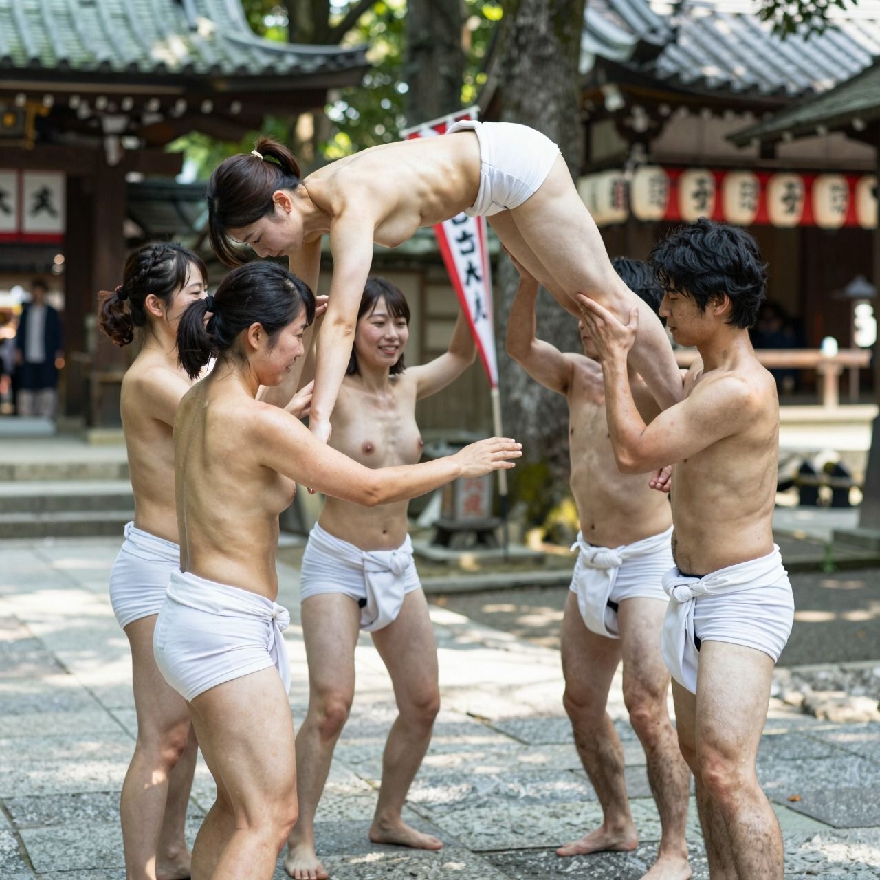 【AI動画】奇祭!ふんどし祭りで女子大生がおっぱい丸出し痴態!神事だからいやらしくないもん♡リアルAIエロ動画