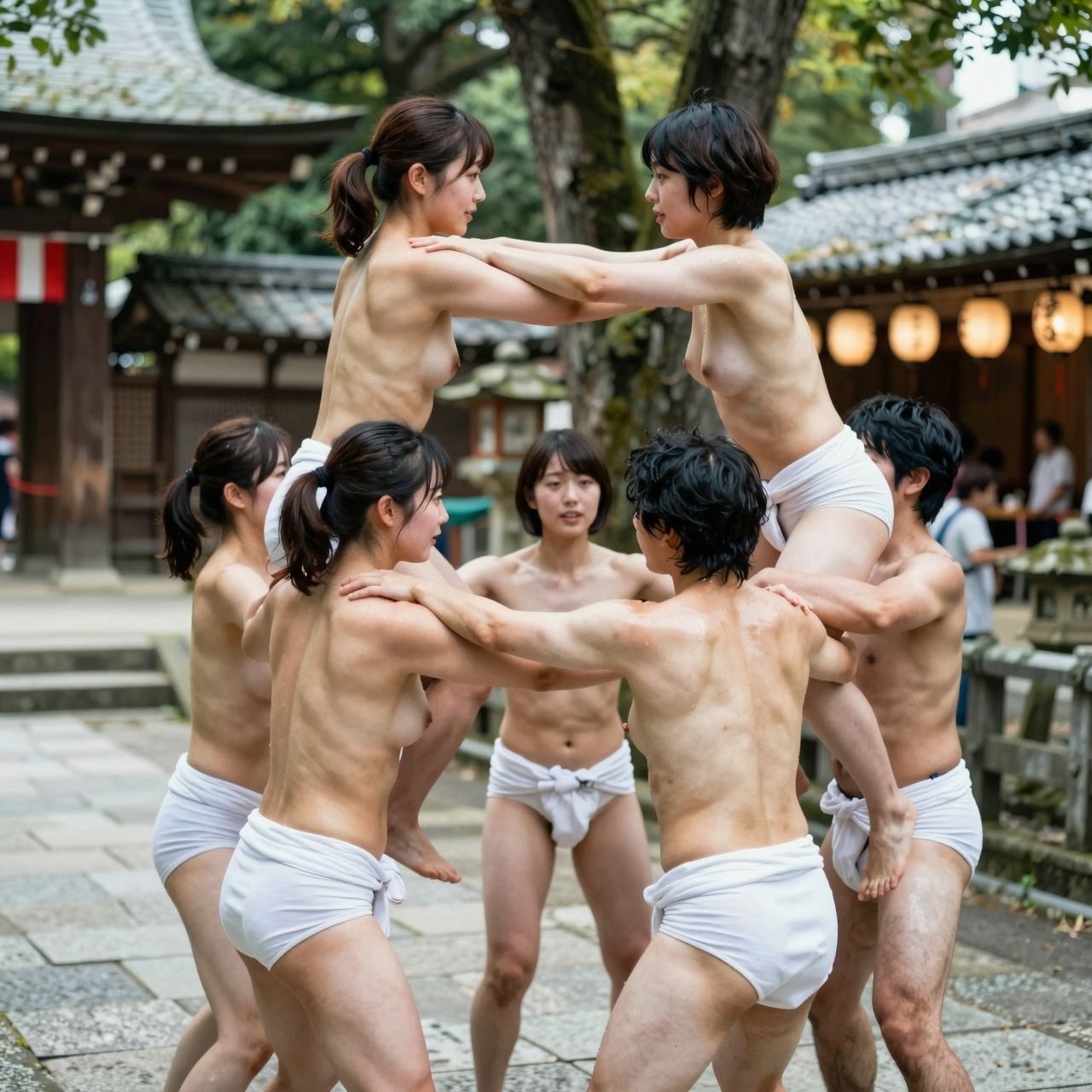 【AI動画】奇祭!ふんどし祭りで女子大生がおっぱい丸出し痴態!神事だからいやらしくないもん♡リアルAIエロ動画