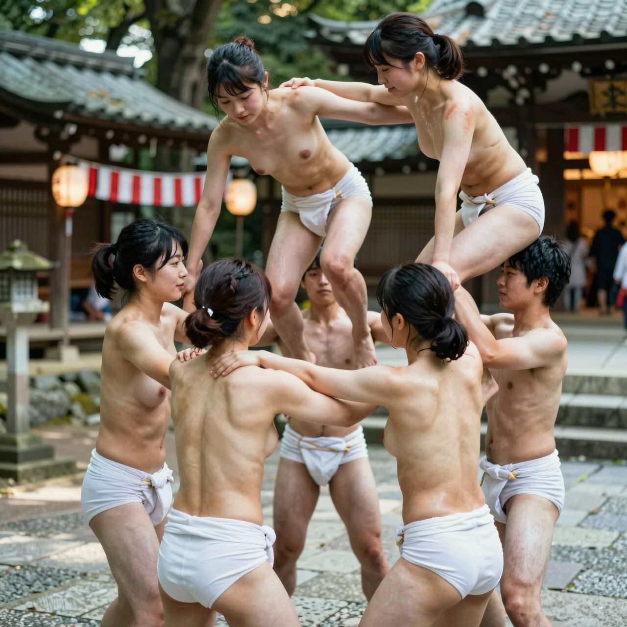 【AI動画】奇祭!ふんどし祭りで女子大生がおっぱい丸出し痴態!神事だからいやらしくないもん♡リアルAIエロ動画