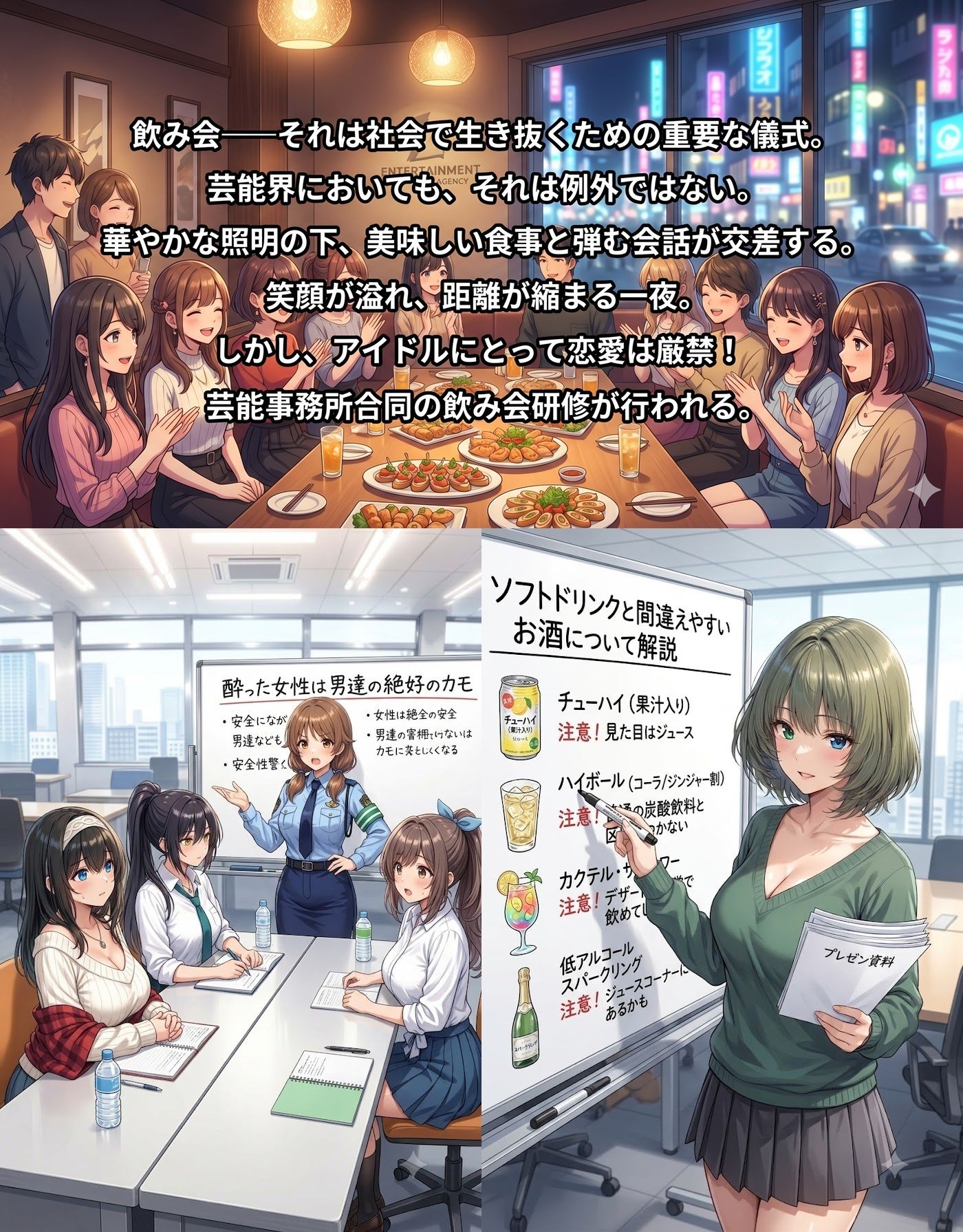 【二次】デレマス・シャニマスのアイドルたちが泥酔飲み会でハメられ性交渉…！芸能界の闇を暴く二次元AIエロ画像